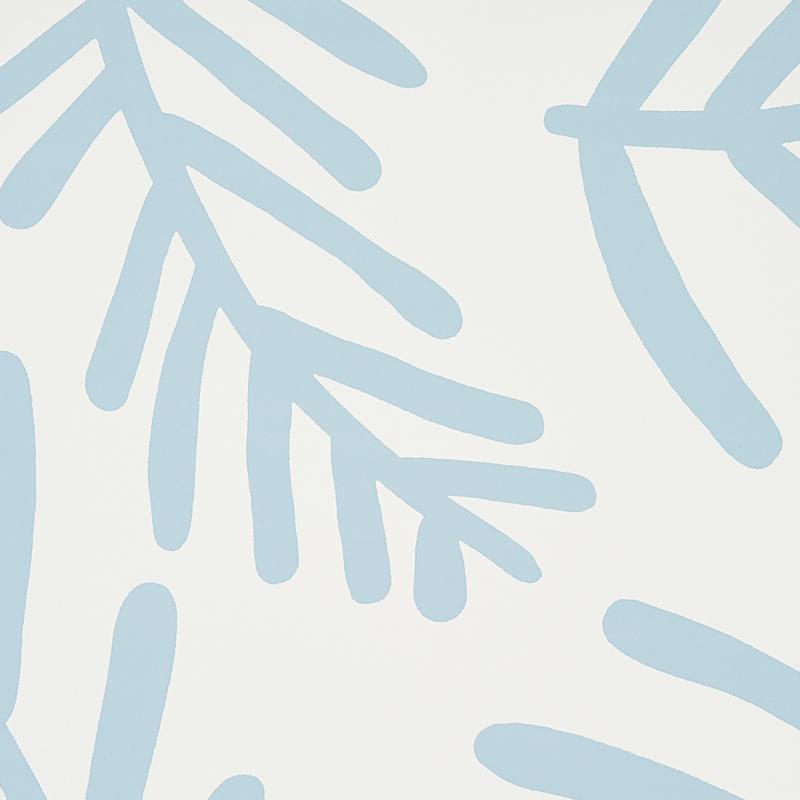 Schumacher Tiah Cove Blue Leaf Wallpaper