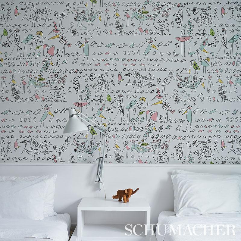 Schumacher Aviary Soft Multi Wallpaper