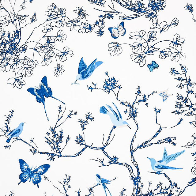Schumacher Birds & Butterflies Porcelain Wallpaper