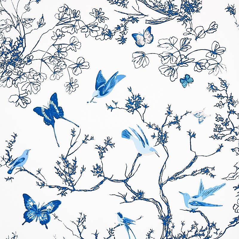 Schumacher Birds & Butterflies Porcelain Wallpaper