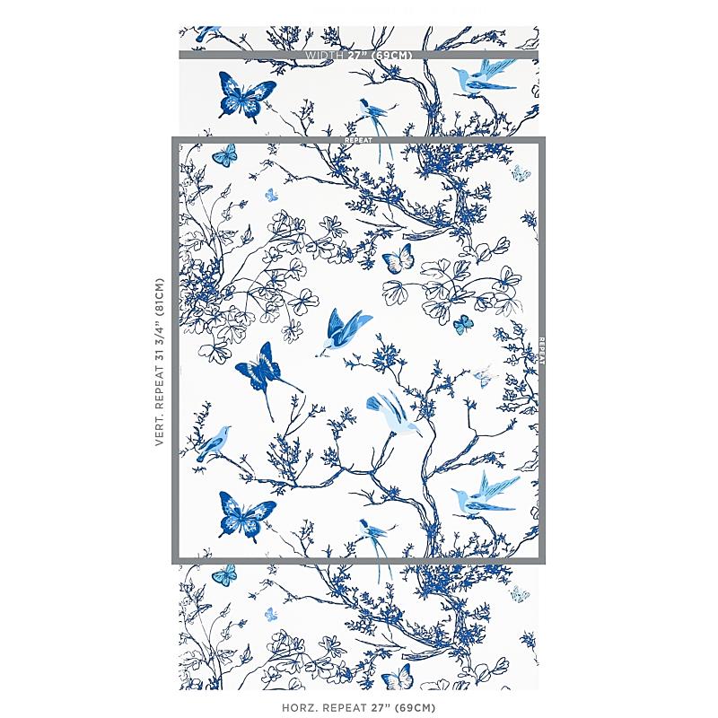 Schumacher Birds & Butterflies Porcelain Wallpaper