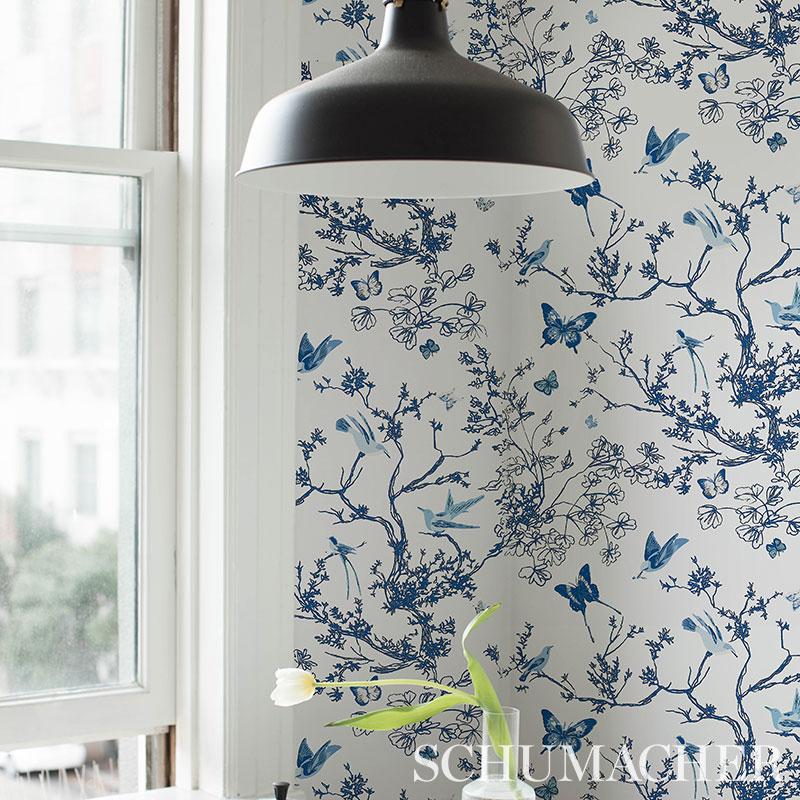 Schumacher Birds & Butterflies Porcelain Wallpaper