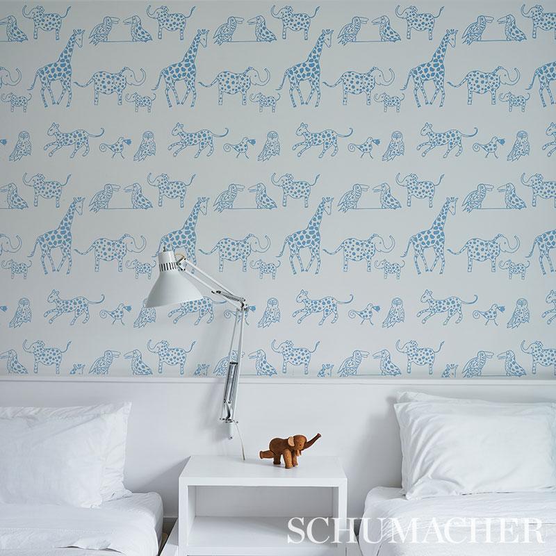 Schumacher Jungle Jubilee Blue Wallpaper