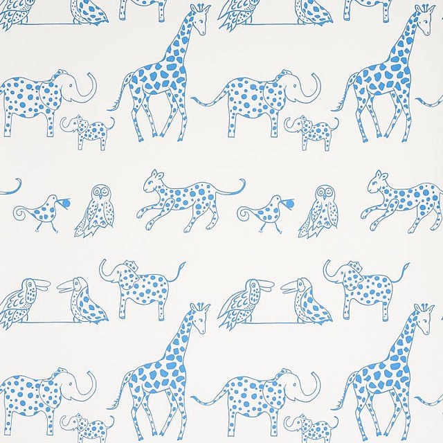 Schumacher Jungle Jubilee Blue Wallpaper