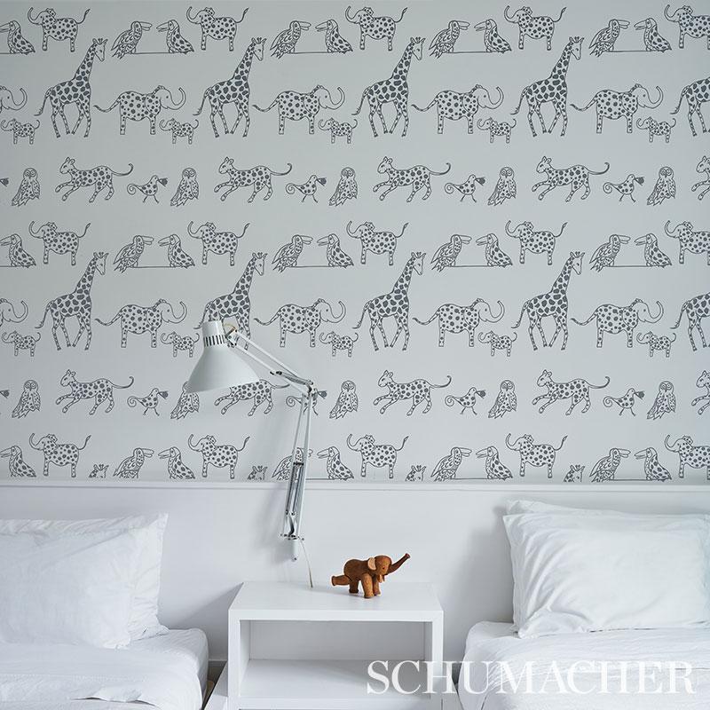 Schumacher Jungle Jubilee Charcoal Wallpaper