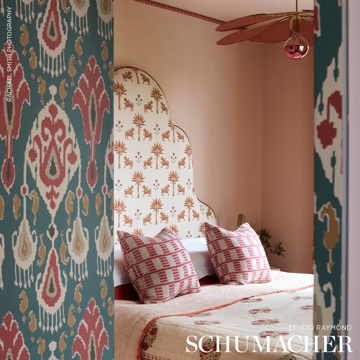 Schumacher Tiger Palm Crimson Fabric