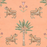 Schumacher Tiger Palm Crimson On Peach Wallpaper