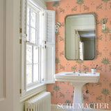 Schumacher Tiger Palm Crimson On Peach Wallpaper