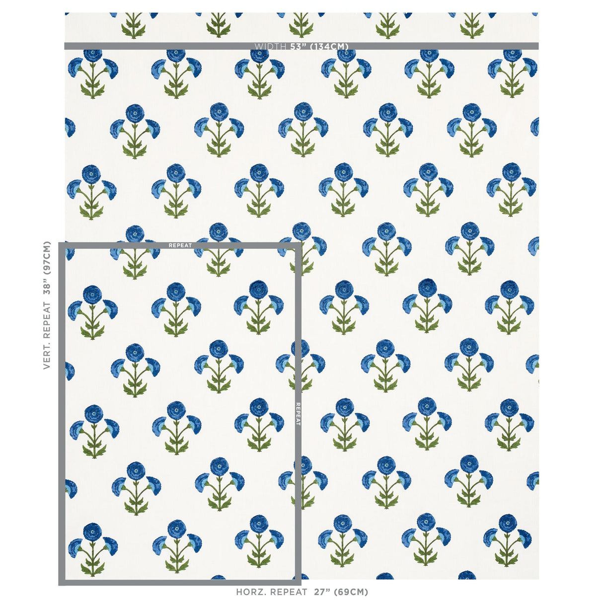 Schumacher Saranda Flower Embroidery Royal Fabric