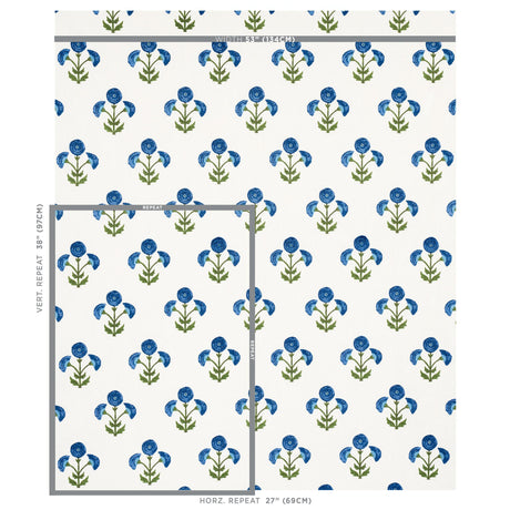 Schumacher Saranda Flower Embroidery Royal Fabric