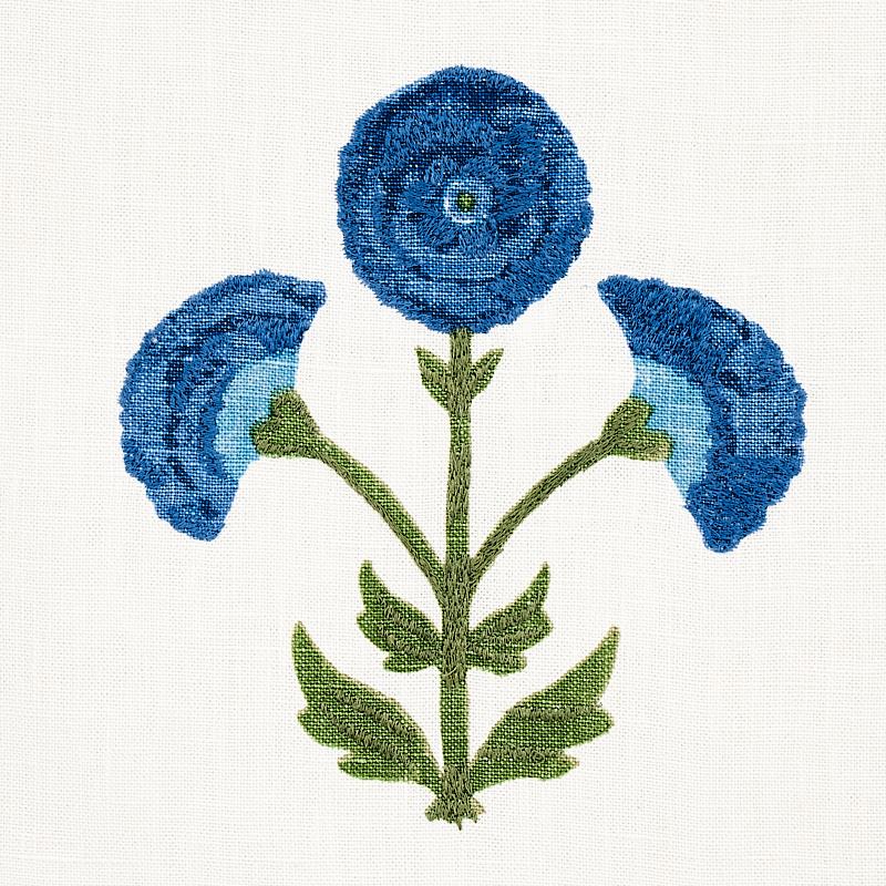 Schumacher Saranda Flower Embroidery Royal Fabric