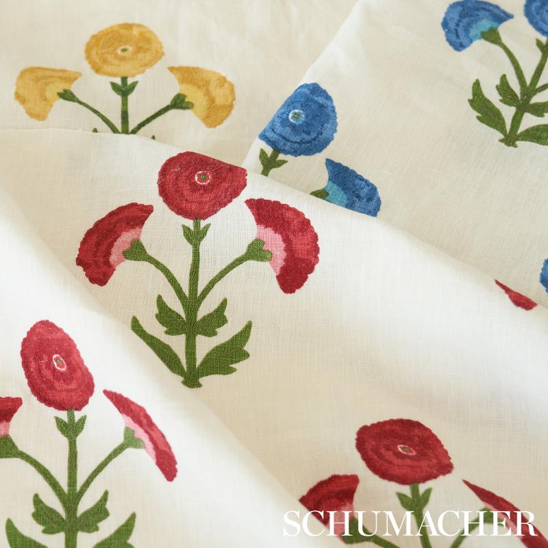 Schumacher Saranda Flower Embroidery Royal Fabric