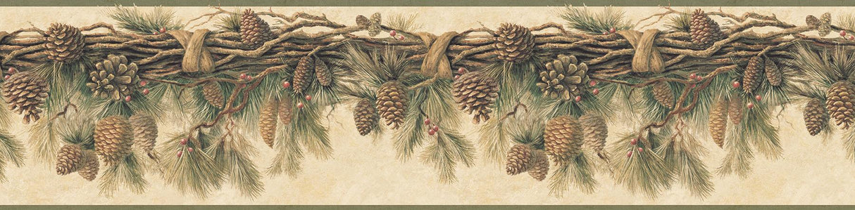 Brewster Home Fashions Pinecone Forest Pine Border Multicolor Wallpaper