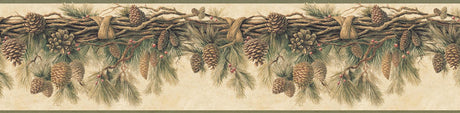 Brewster Home Fashions Pinecone Forest Pine Border Multicolor Wallpaper