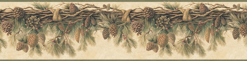Brewster Home Fashions Coulter Pinecone Forest Border Olive Wallpaper