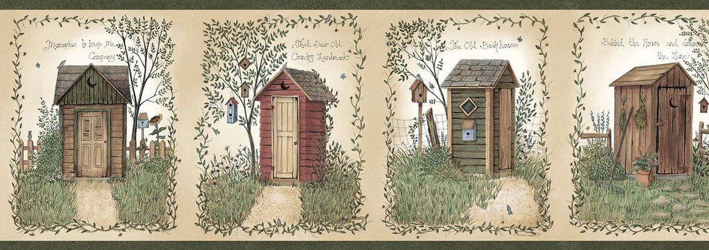 Brewster Home Fashions Fisher Outhouses Border Sage Wallpaper