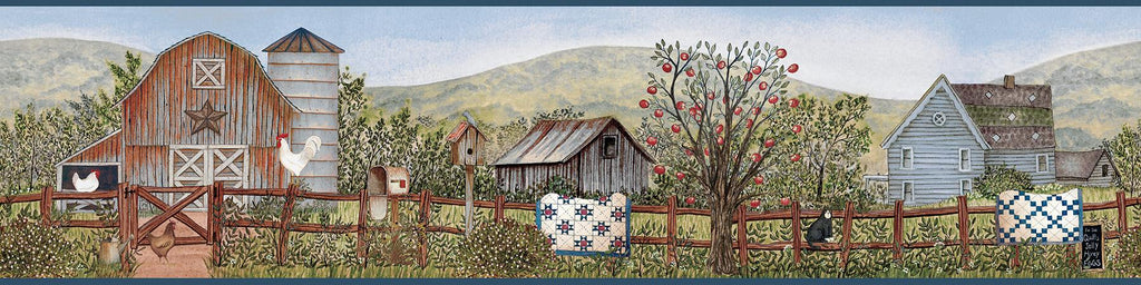Brewster Home Fashions Clarksville Farm Border Blue Wallpaper