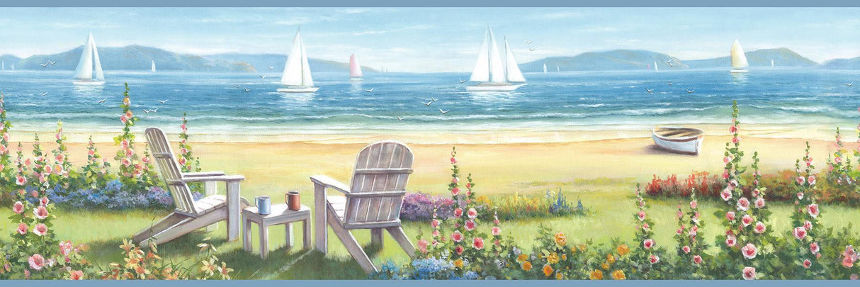 Brewster Home Fashions Barnstable Blue Seaside Portrait Border