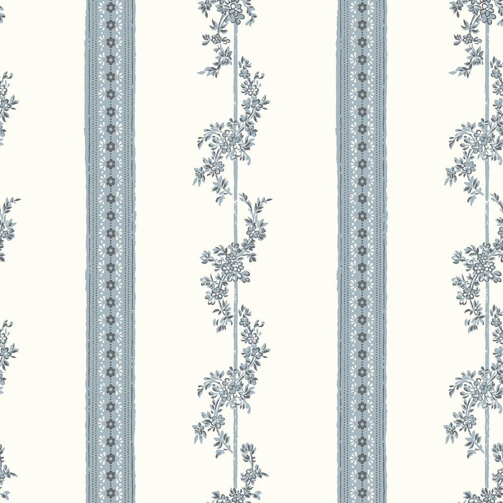 Brewster Home Fashions Drottningholm Floral Stripe Periwinkle Wallpaper