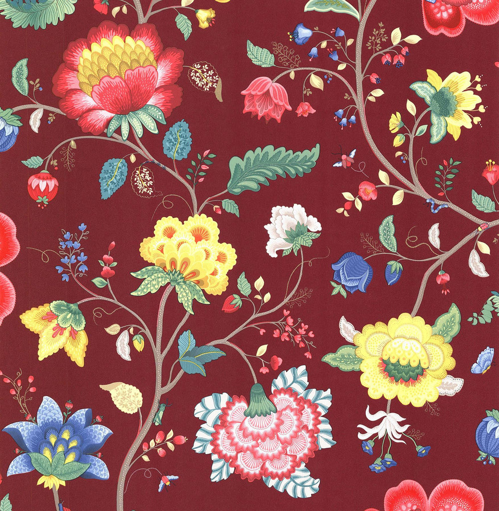 Brewster Home Fashions Epona Burgundy Floral Fantasy Wallpaper