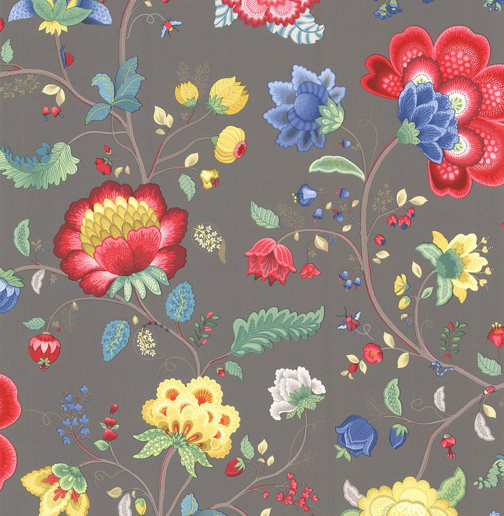 Brewster Home Fashions Epona Charcoal Floral Fantasy Wallpaper