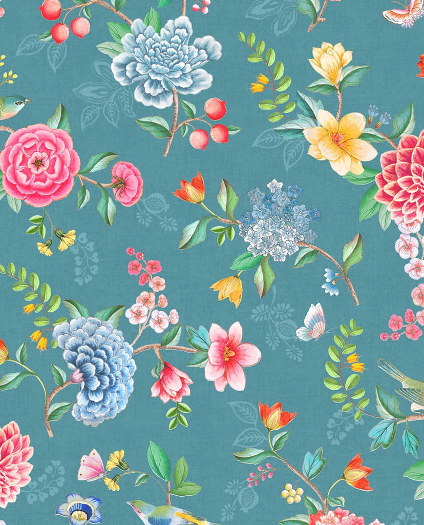Brewster Home Fashions Good Evening Teal Floral Garden Wallpaper
