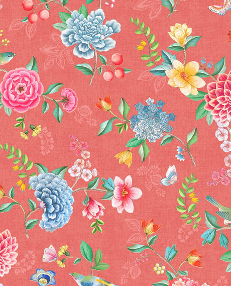 Brewster Home Fashions Good Evening Floral Garden Red Wallpaper