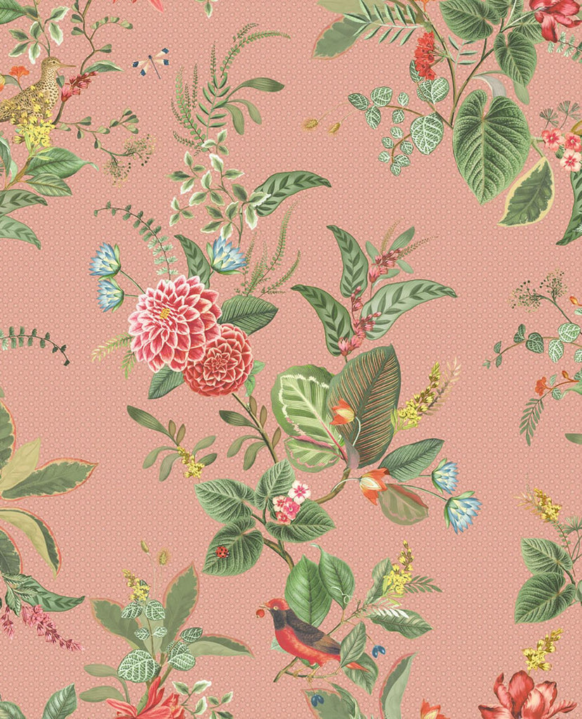 Brewster Home Fashions Floris Pink Woodland Floral Wallpaper