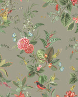 Brewster Home Fashions Floris Woodland Floral Khaki Wallpaper