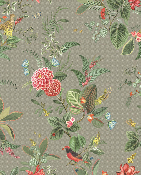 Brewster Home Fashions Floris Woodland Floral Khaki Wallpaper