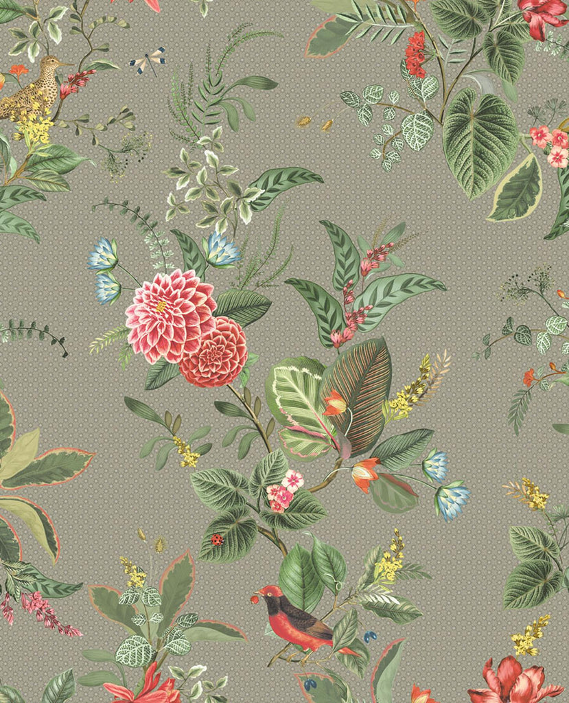 Brewster Home Fashions Floris Woodland Floral Khaki Wallpaper
