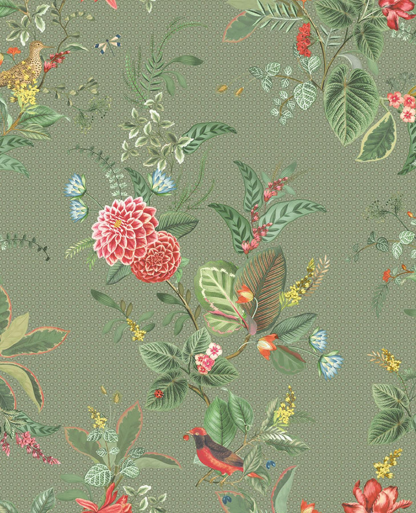 Brewster Home Fashions Floris Olive Woodland Floral Wallpaper
