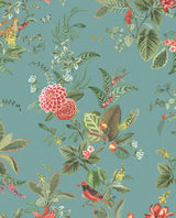 Brewster Home Fashions Floris Turquoise Woodland Floral Wallpaper