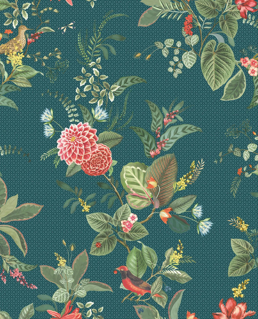 Brewster Home Fashions Floris Teal Woodland Floral Wallpaper