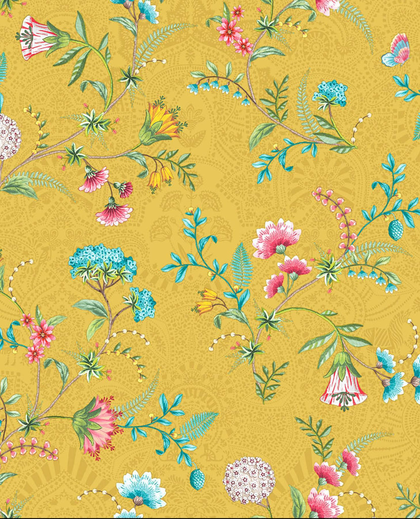 Brewster Home Fashions La Majorelle Yellow Ornate Floral Wallpaper