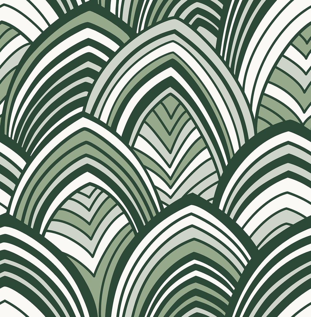 A-Street Prints Cabarita Art Deco Flocked Leaves Green Wallpaper