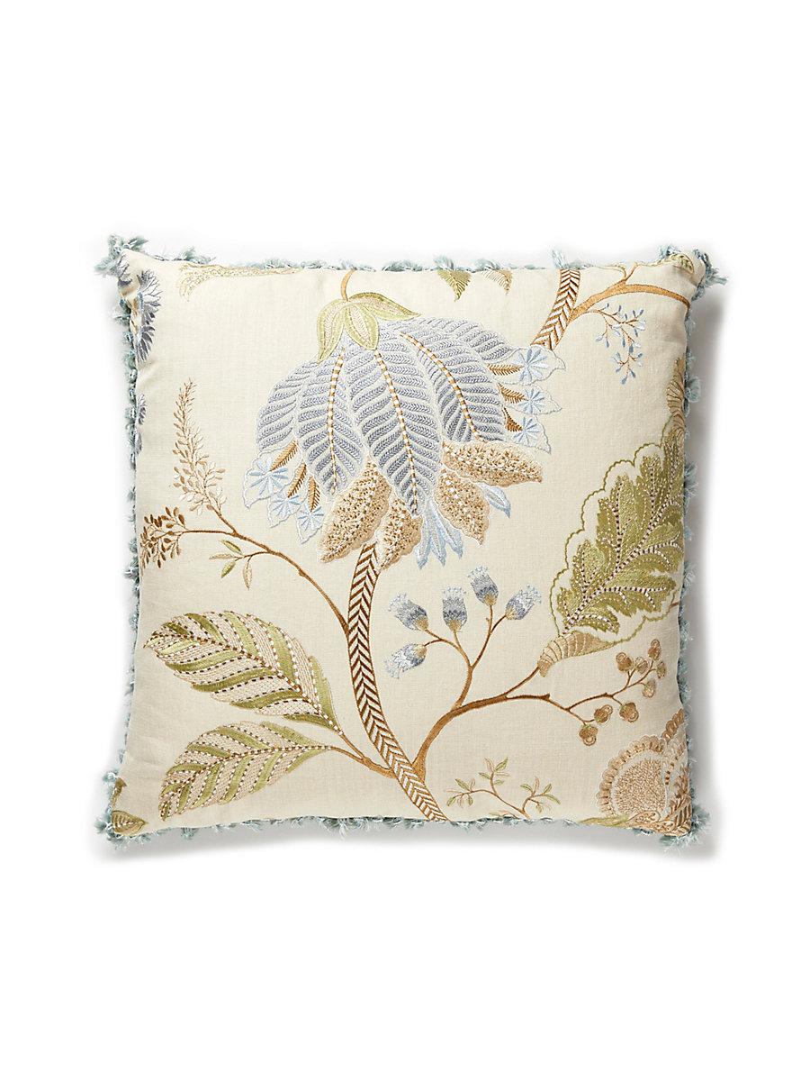 Scalamandre Palampore Embroidery 22 X 22 - Summer Sage Decorative Pillow