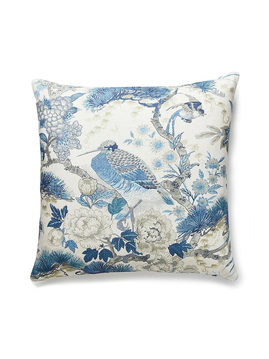 Scalamandre Shenyang Linen Print 22 X 22 - Porcelain Decorative Pillow
