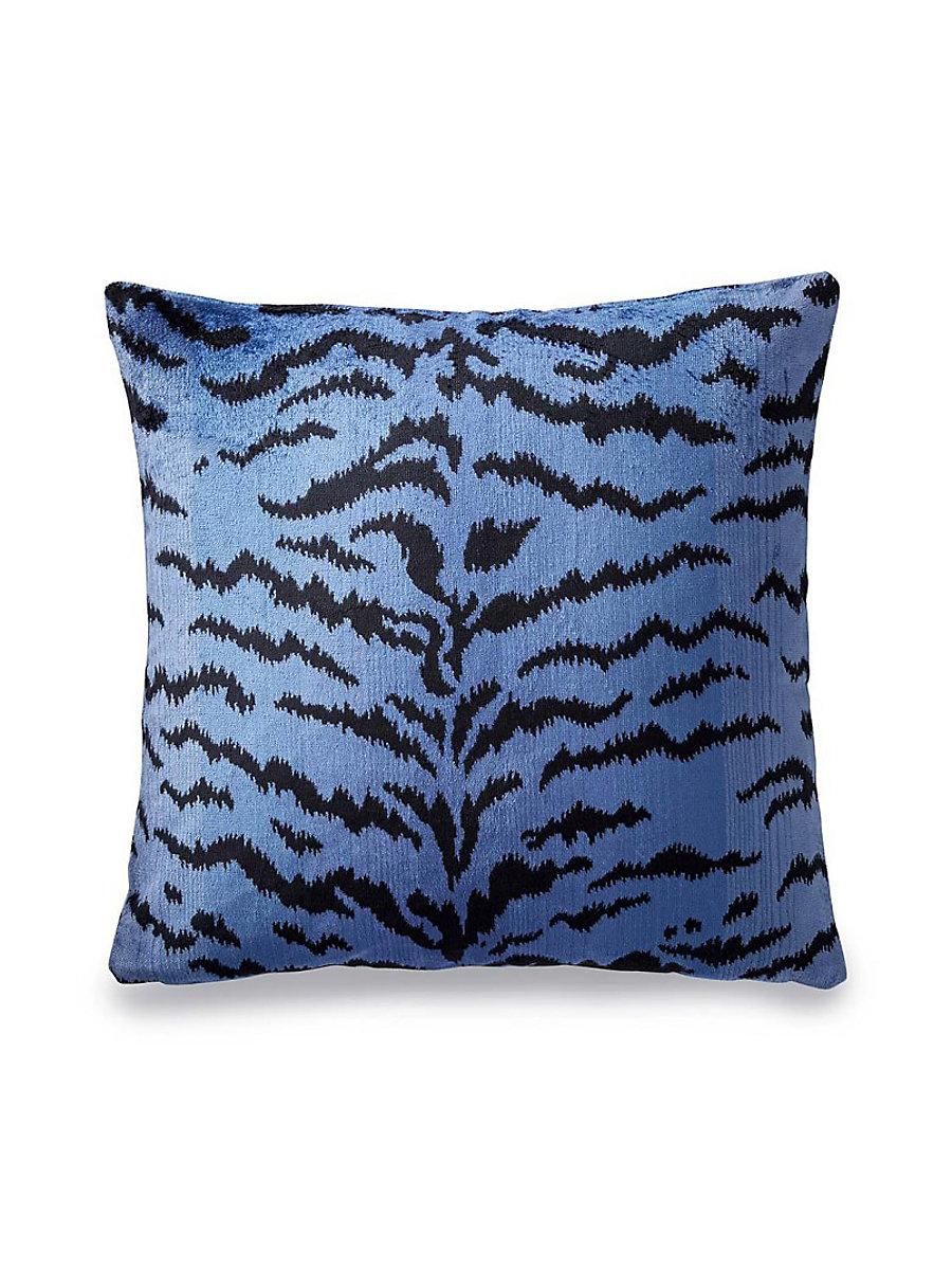 Scalamandre Tigre/Velvet 22 X 22 - Blues & Black / Black Decorative Pillow