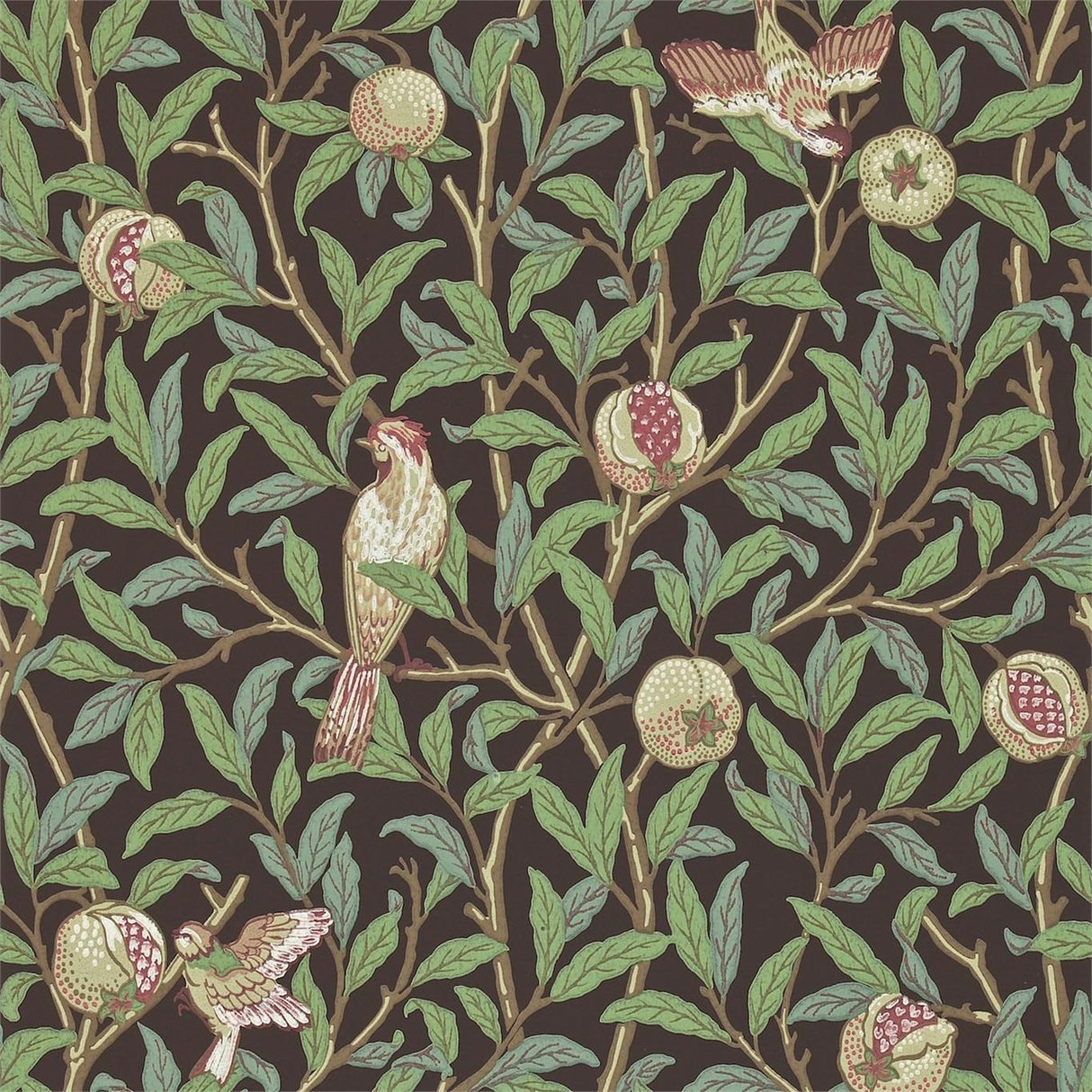 Morris & Co Bird & Pomegranate Charcoal/Sage Wallpaper