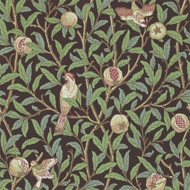 Morris & Co Bird & Pomegranate Charcoal/Sage Wallpaper