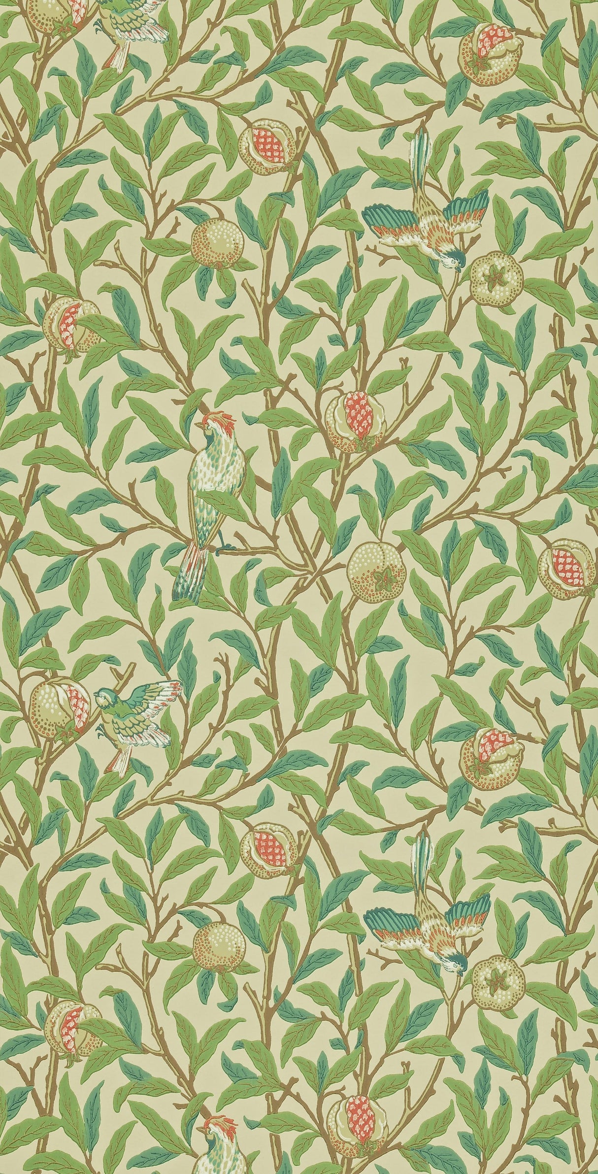 Morris & co Bird & Pomegranate Bayleaf/Cream Wallpaper