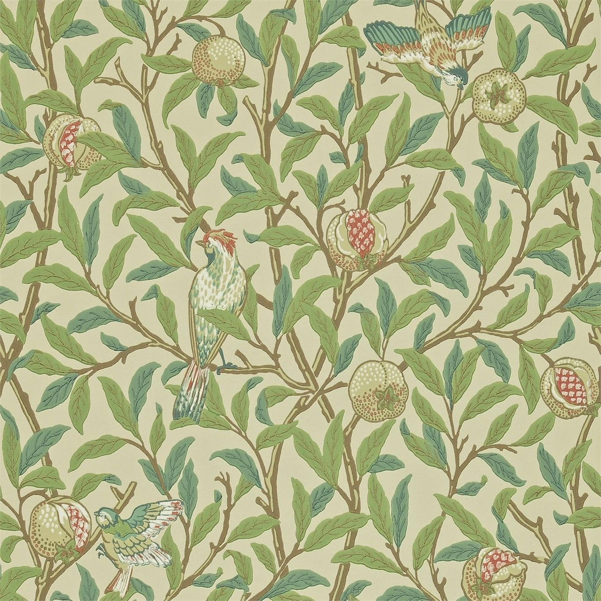 Morris & Co Bird & Pomegranate Bayleaf/Cream Wallpaper