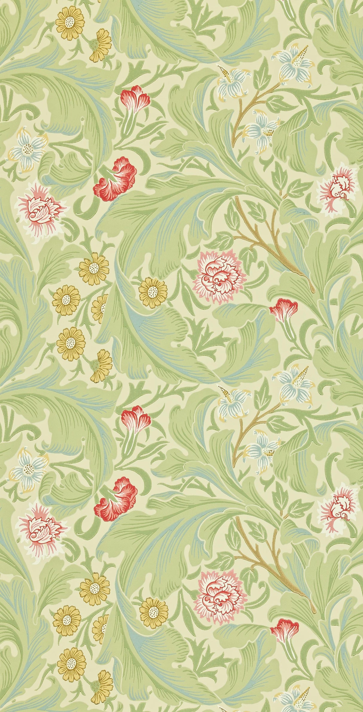 Morris & co Leicester Green/Coral Wallpaper