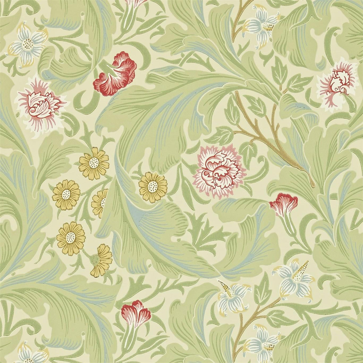 Morris & Co Leicester Green/Coral Wallpaper