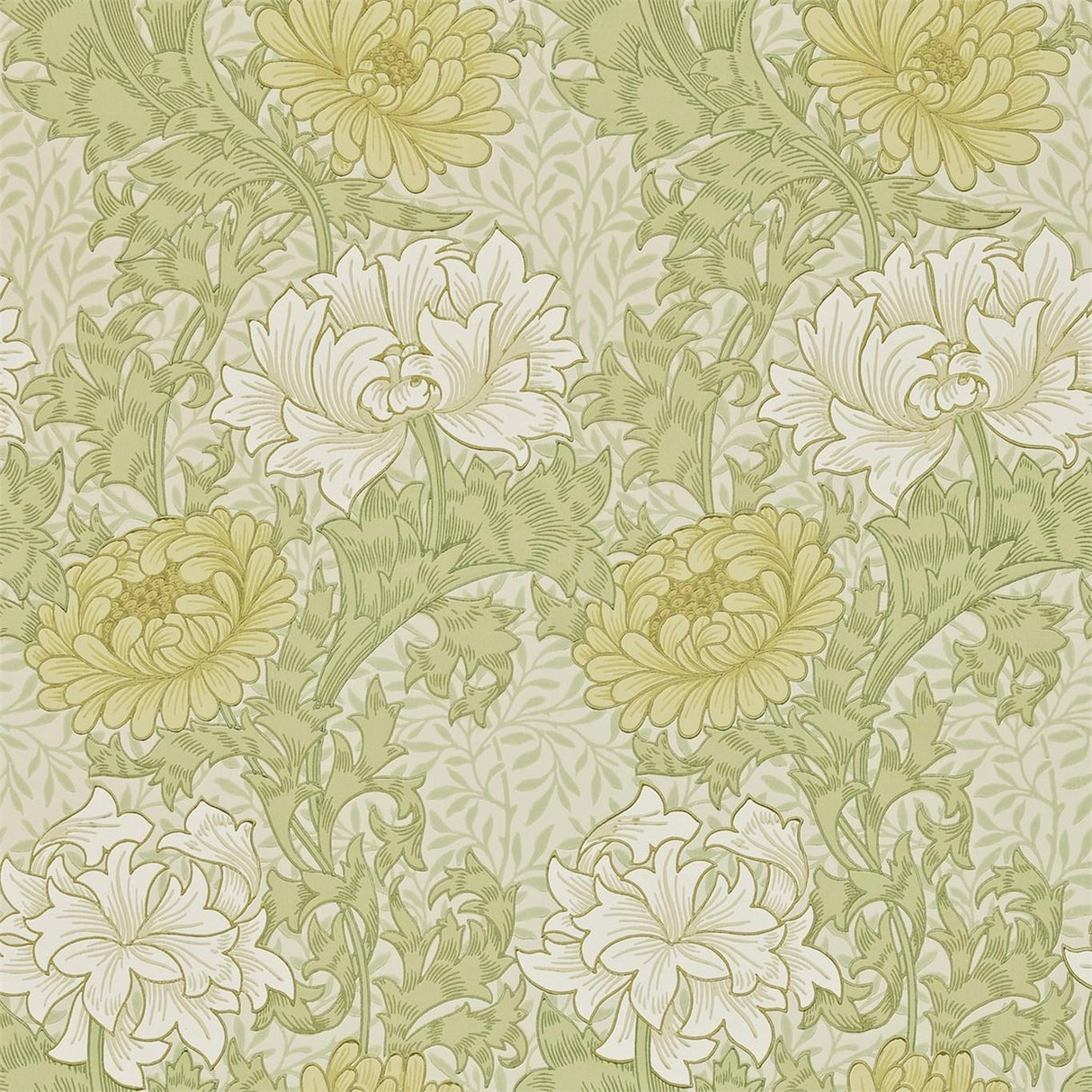 Morris & Co Chrysanthemum Pale Olive Wallpaper