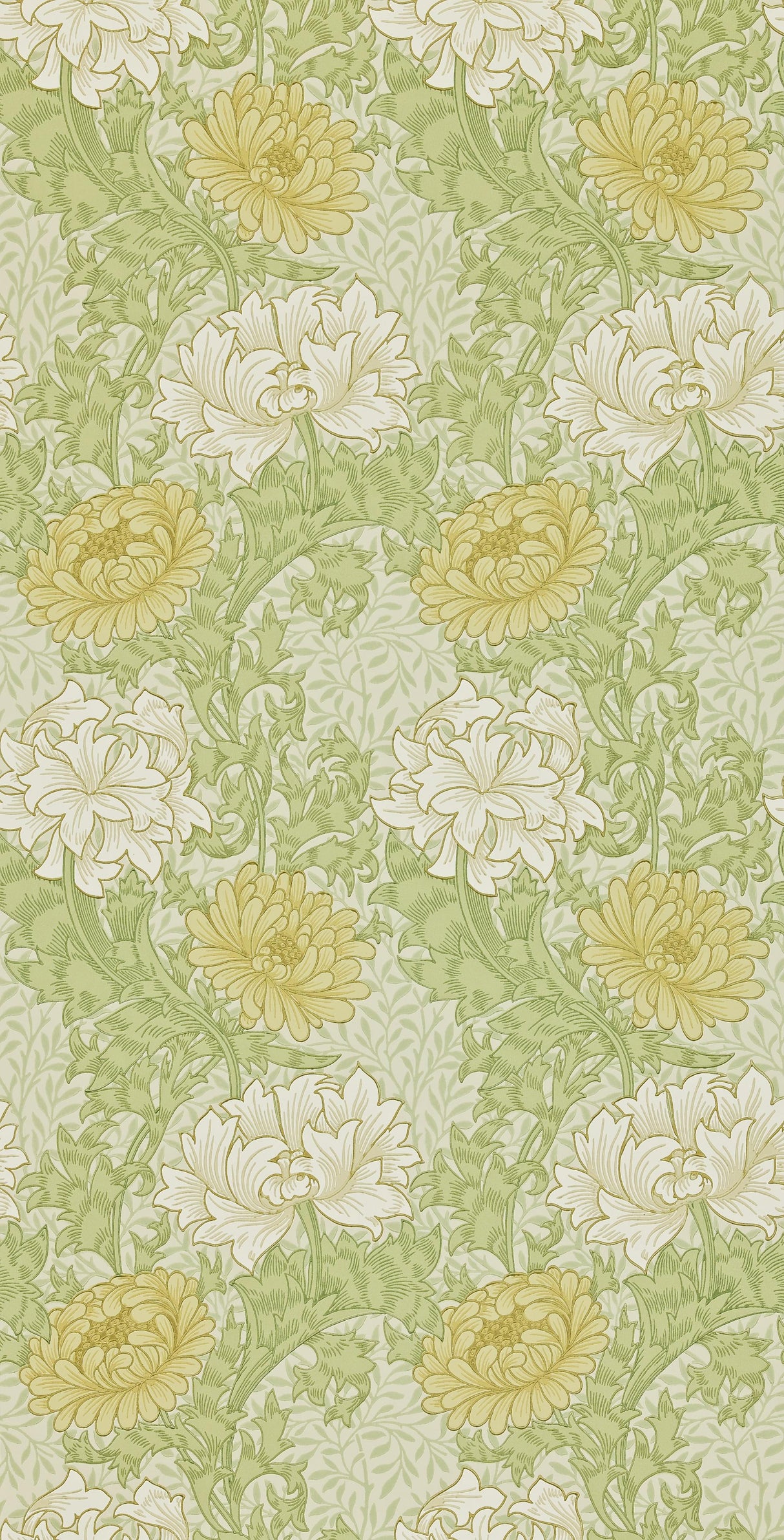 Morris & co Chrysanthemum Pale Olive Wallpaper