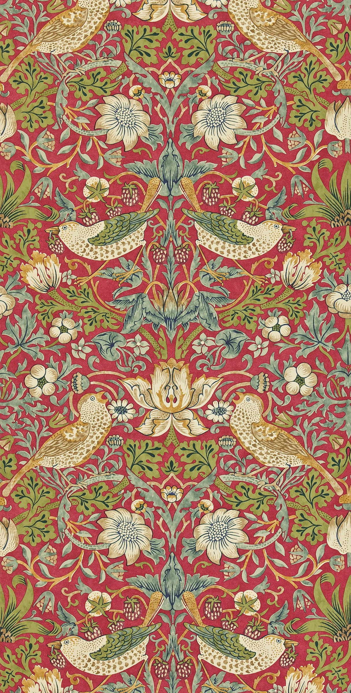 Morris & co Strawberry Thief Crimson/Slate Wallpaper