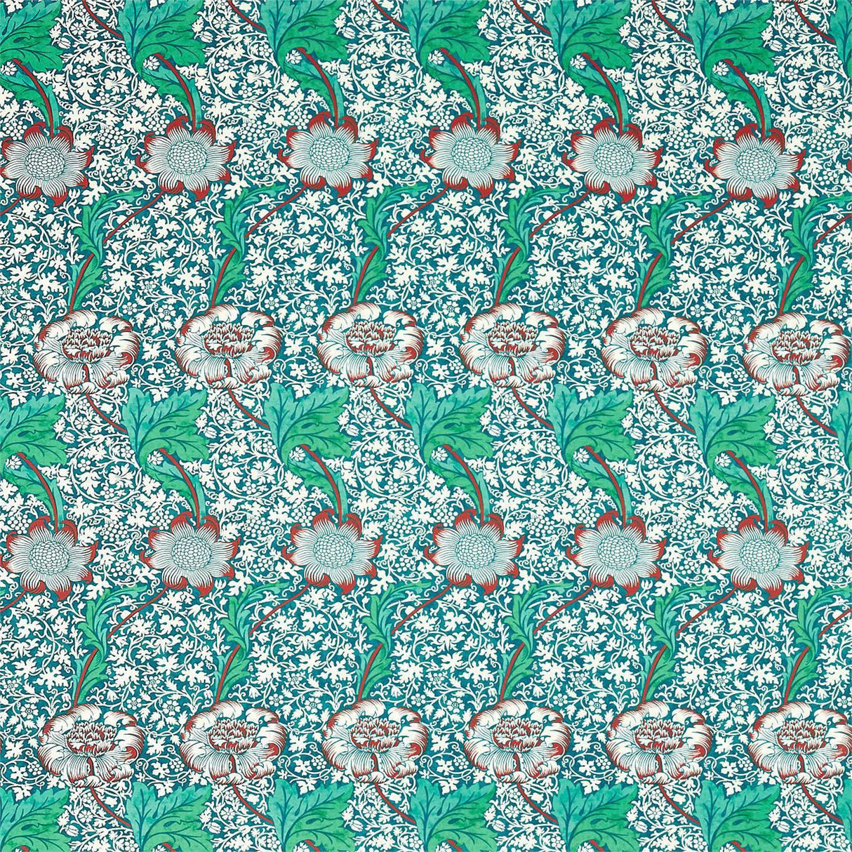 Morris & Co Kennet Aqua/Pink Fabric