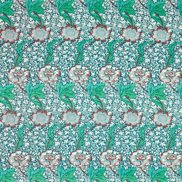 Morris & Co Kennet Aqua/Pink Fabric